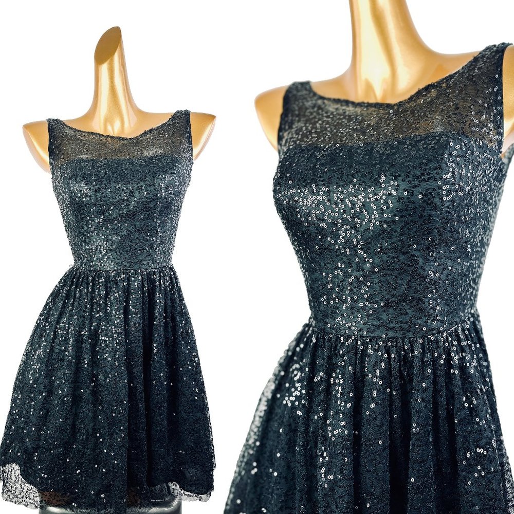 Vintage black sequin tulle party dress